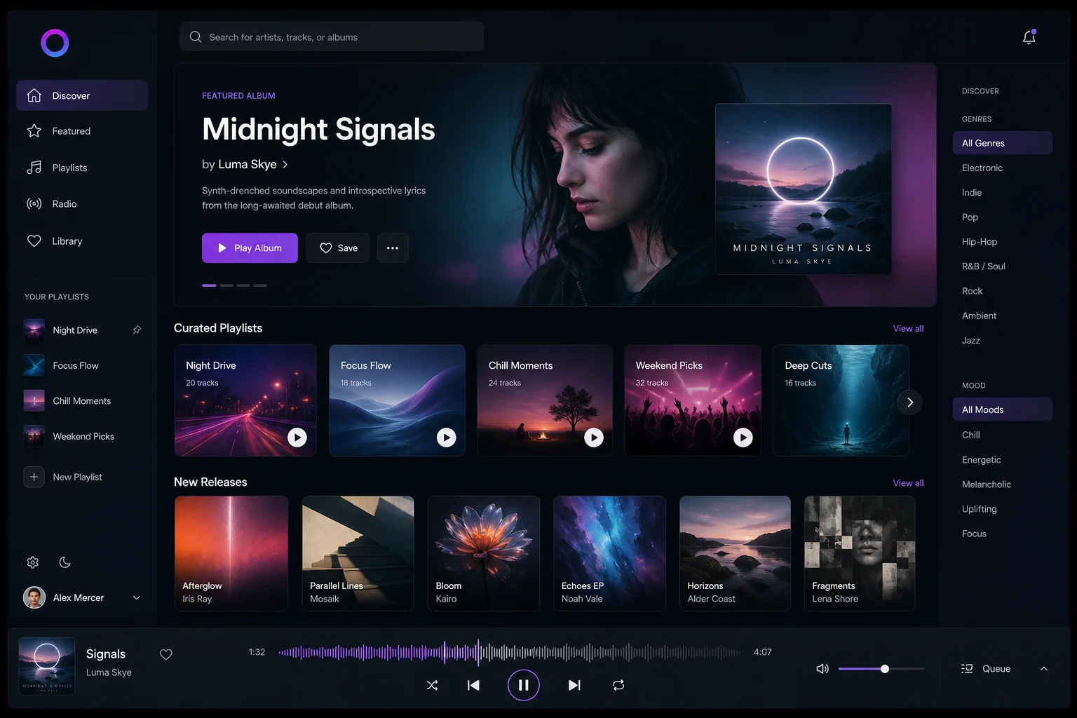 Nocturne music streaming template